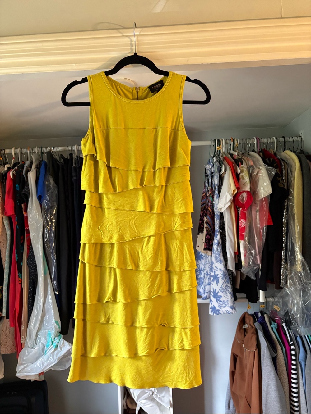 Laundry By Shelli Segal Bright Yellow Tiered Midi Dress